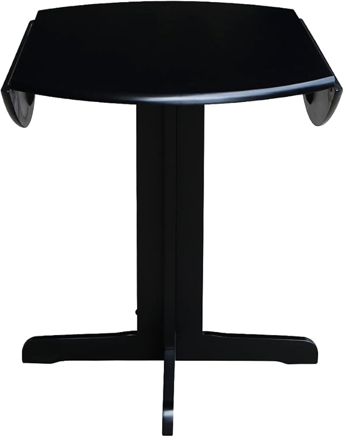 IC International Concepts, Dual Drop Leaf Table - 36", Solid Wood, Real Parawood, 36" W x 36" D x 30" H, Easy Assembly, Black