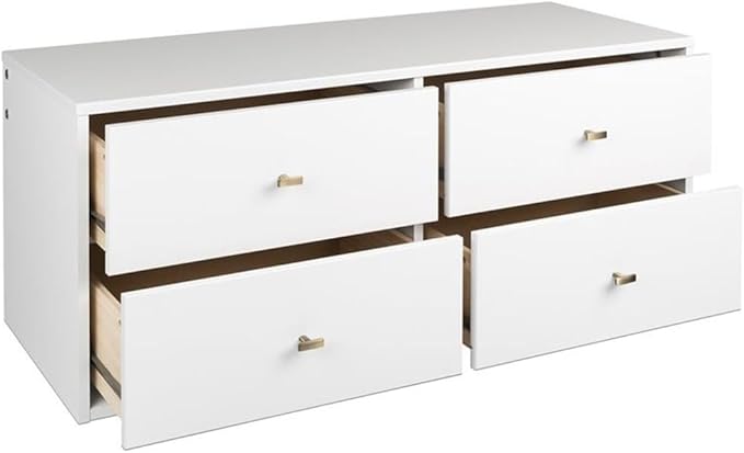 Prepac 4-Drawer Floating Dresser for Bedroom, Modern Dresser Chest of Drawers with Brushed Brass Knobs 16" D x 42.25" W x 17.25" H, White, WDBW-1412-1
