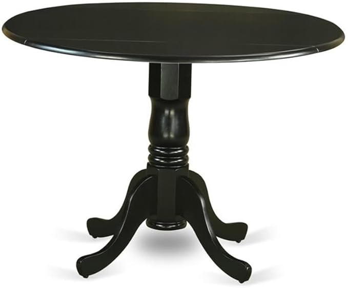 East West Furniture DLVA3-BLK-C 3 Piece Kitchen Table Set for Small Spaces Contains a Round Dining Room Table with Dropleaf and 2 Linen Fabric Upholstered Chairs, 42x42 Inch, Black