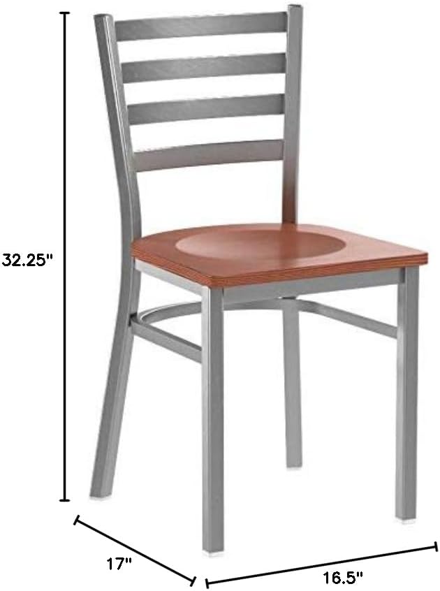 Flash Furniture 2 Pk. HERCULES Series Clear Coated Ladder Back Metal Restaurant Chair - Cherry Wood Seat