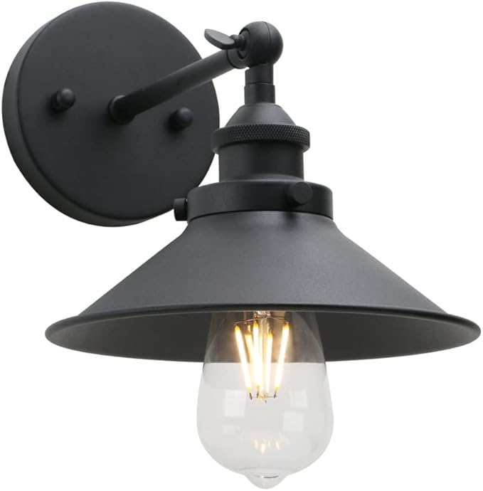 Phansthy Industrial Wall Sconce Vintage Style 1-Light Sconce 8.1 Inches / 20.5 cm Diameter Metal Light Shade (Black-2 Pack)