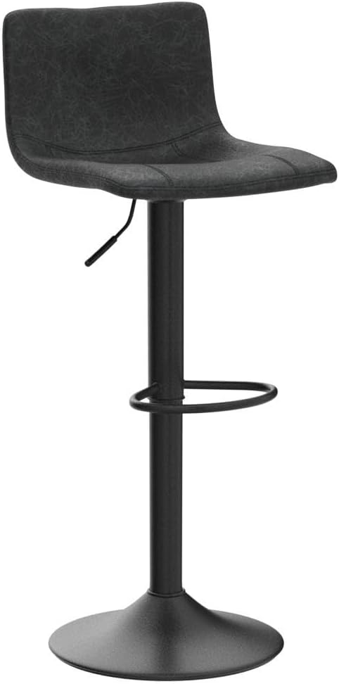 Finnhomy Bar Stools Set of 2 Counter Height, Swivel Barstools with Footrest and L Shape Back, Height Adjustable Modern Bar Chairs, Vintage Leather, Retro Black
