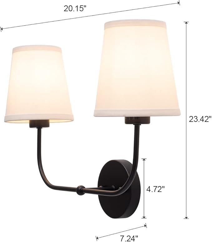 VILUXY Vintage Double Sconce Antique Wall Sconces Bedside Wall Lighting Fixture with Off-White Fabric Shade for Bedroom, Hallway, Entryway, Passway, Bathroom, Vanity 2-Light