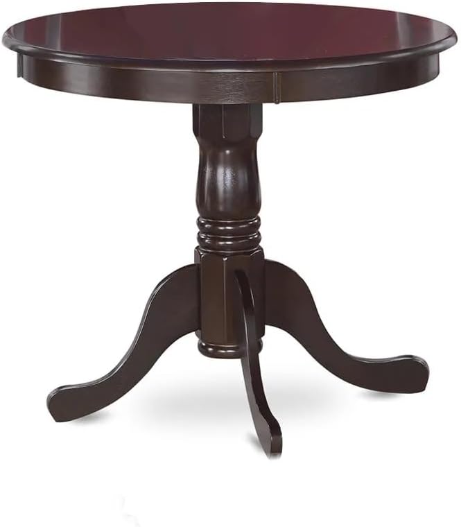 East West Furniture ANBO3-CAP-W 3 Piece Dining Room Furniture Set Contains a Round Dining Table with Pedestal and 2 Wood Seat Chairs, 36x36 Inch, Cappuccino