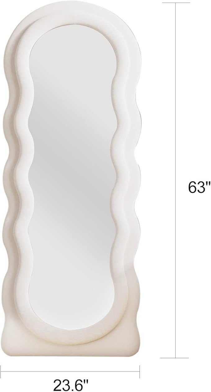 TinyTimes Full Length Mirror Floor Mirror, 63" x 24" Wavy Body Mirror, Standing Mirrors Full Length for Bedroom, Living Room, Cloakroom, Wavy Mirrors, White