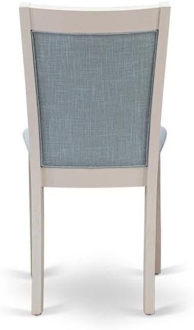 East West Furniture MZC0T15 Monza Parsons Dining Chairs - Baby Blue Linen Fabric Padded Chairs, Set of 2, Wirebrushed Linen White