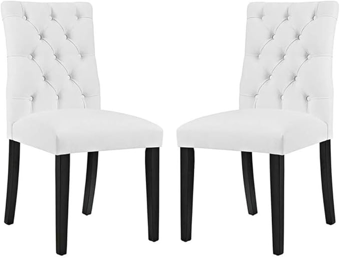 Modway Duchess Modern Tufted Button Faux Leather Upholstered Parsons Two Dining Chairs in White