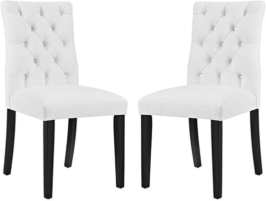 Modway Duchess Modern Tufted Button Faux Leather Upholstered Parsons Two Dining Chairs in White