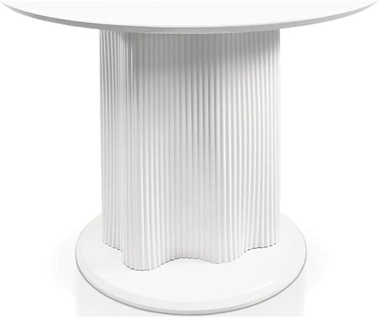 Homes: Inside + Out Elara Modern 39-inch Round Dining Table with Fluted Pedestal Base, Seats up to 4, for Home Kitchen, Living Room, Glossy White