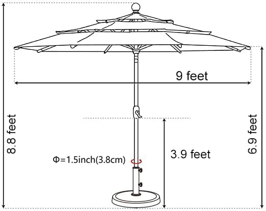 EliteShade USA 10-Year-Non-Fading 9ft 3-Tier Market Patio Umbrella, Commercial Grade Outdoor Table Umbrella with Crank Open, Windproof & UPF 50+ UV Protection, Heavy Duty Ventilation for Garden, Deck, Pool, Backyard, Beach & Bistro, Macaw Green