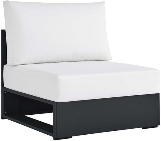 Modway Tahoe Aluminum Armless Patio Gray White Modular Weather-Resistant Cushions-Perfect as Club Outdoor Lounge Chair