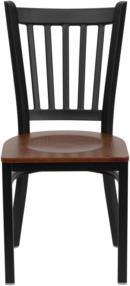 Flash Furniture 2 Pack HERCULES Series Black Vertical Back Metal Restaurant Chair - Cherry Wood Seat