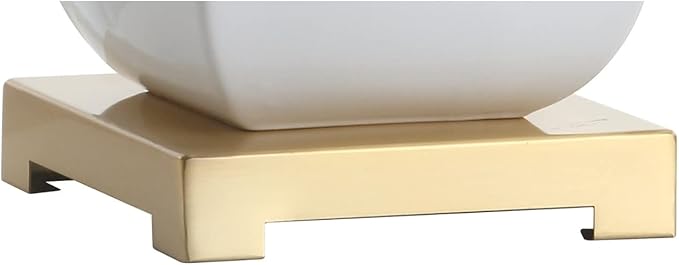 JONATHAN Y 25.5" White/Gold Ceramic Table Lamp for Living Room Bedroom, White Linen Shade, Modern Footed Vase Bedside Lamp, LED Bulb Included, UL Listed (JYL3049B)