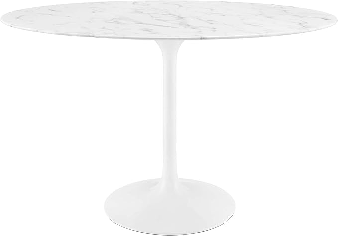 Modway Lippa 48" Oval-Shaped Mid-Century Modern Dining Table with Artificial Marble Top and White Base