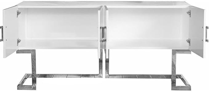 Meridian Furniture Beth Collection Modern | Contemporary Sideboard Buffet, Rich Chrome Stainless Steel Base, White Laquer Finish, 64" W x 18" D x 31" H, Cabinet