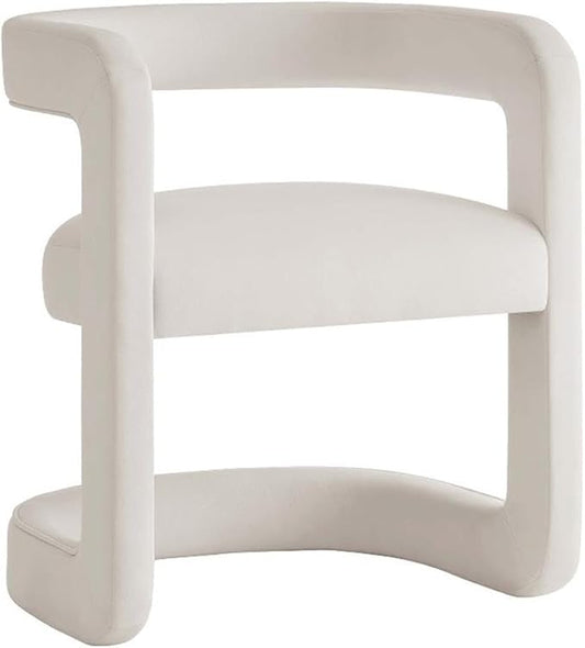 Modway Winslow Stain-Resistant Performance Velvet Dining Chair in Alabaster - Open Back Barrel Armchair - Upholstered Dining Chair - Cozy Reading Chair or Velvet Vanity Chair