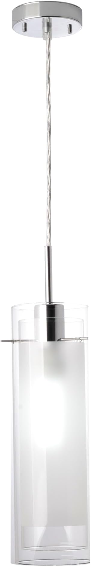 Globe Electric 64023 1-Light Pendant, Polished Chrome Finish, Clear Glass Shade with Frosted Glass Insert, Pendant Light Fixture, Adjustable Height, Light Fixture Ceiling Hanging, Bulb Not Included