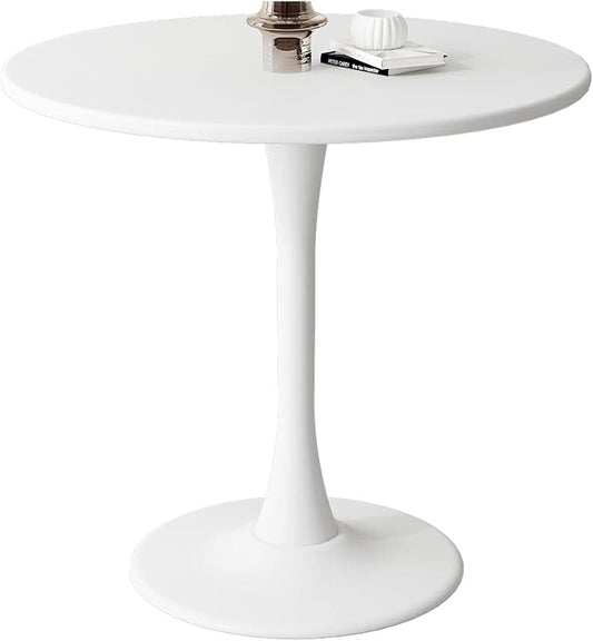 Round Dining Table 31.5" Circle Tulip Table with Wood Thickened Tabletop & Sturdy Metal Pedestal Mid Century Modern Leisure Bistro Kitchen Tables 4 People Small Places Living Room Cafe,White