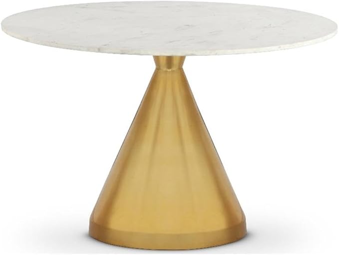 Meridian Furniture 885-T Emery Collection Modern | Contemporary Dining Table with Brushed Gold Stainless Steel, Genuine White Marble Top, 48" W x 48" D x 30" H, Gold