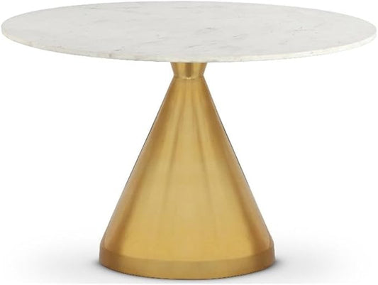 Meridian Furniture 885-T Emery Collection Modern | Contemporary Dining Table with Brushed Gold Stainless Steel, Genuine White Marble Top, 48" W x 48" D x 30" H, Gold