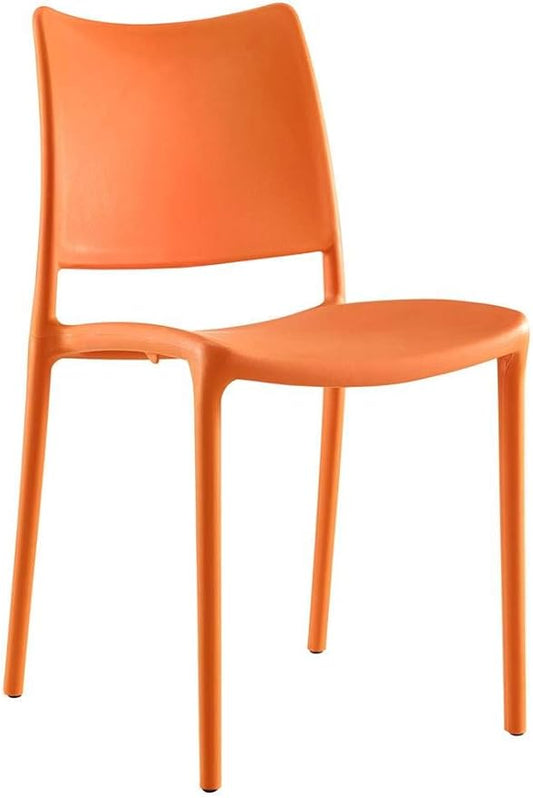 Modway Hipster Contemporary Modern Molded Plastic Stacking Four Dining Chairs in Orange