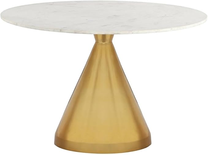 Meridian Furniture 885-T Emery Collection Modern | Contemporary Dining Table with Brushed Gold Stainless Steel, Genuine White Marble Top, 48" W x 48" D x 30" H, Gold