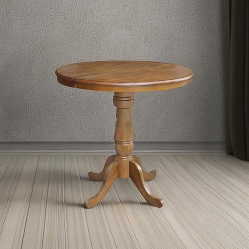 International Concepts 36" Round Top Pedestal Table with 12" Leaf-34.9" H-Dining or Counter Height, Pecan