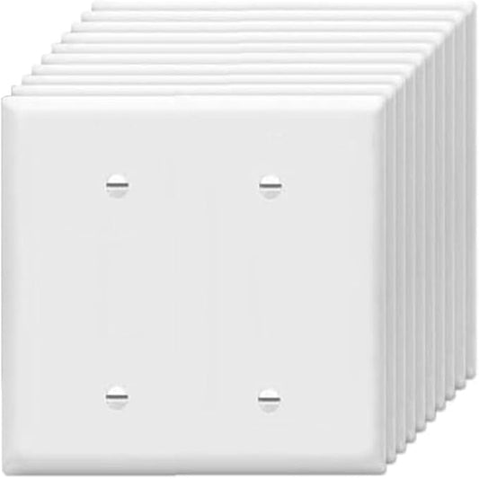 Blank Wall Plates 2-Gang blank Switch Outlet Electrical Cover Plate Unbreakable Thermoplastic Faceplate for Light Receptacle Outlet Switch, White (10 Pack)