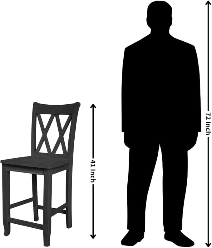 International Concepts Double X-Back Counter Stool, 24-Inch Seat, Solid Parawood, Unfinished