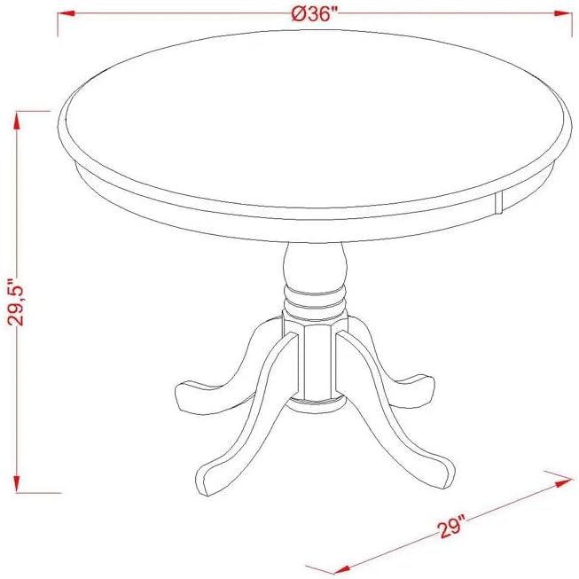 East West Furniture ANAB5-AWA-05 5 Piece Kitchen Table & Chairs Set Contains a Round Dining Room Table with Pedestal and 4 Upholstered Chairs, 36x36 Inch, Antique Walnut
