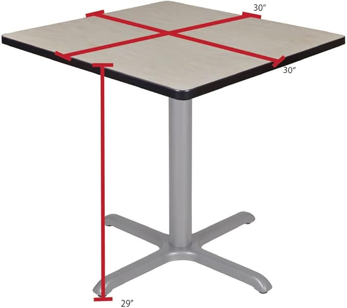 Regency Cain 30" Square X-Base Breakroom Table – Scratch Resistant Laminate Café Table for Lunchroom, Coffee Shops and Commercial Office Spaces (Maple, Grey Legs)