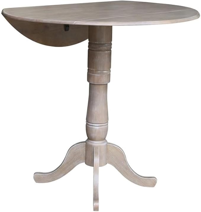 International Concepts 42" Round Dual Drop Leaf Pedestal Table-41.5" H Dining Table, Washed Gray Taupe
