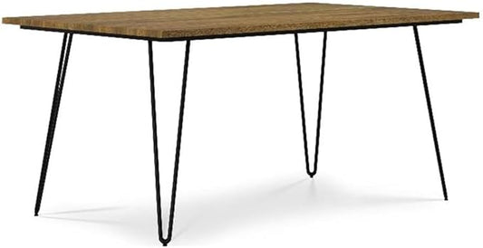 SIMPLIHOME Hunter Dining Table, Solid Mango Wood Tabletop in Light Brown and Powder-Coated Iron Metal Base in Black, 66 x 40 inches, Modern-Industrial Rectangular Kitchen Table for up to 6 People