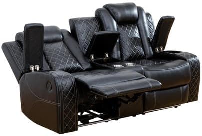 Air Leather Recliner Loveseat with Cup Holder&Storage Console, Reclining Couch for RV Living Room Home Theater (Black)