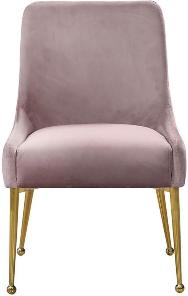 Meridian Furniture Owen Collection Modern | Contemporary Velvet Upholstered Dining Chair with Polished Gold Metal Legs, Set of 2, 24" W x 21" D x 34.5" H, Pink