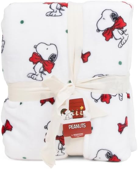 Berkshire Blanket & Home Co Peanuts Winter Blanket, Polyester (White - Red Christmas Bows, King)
