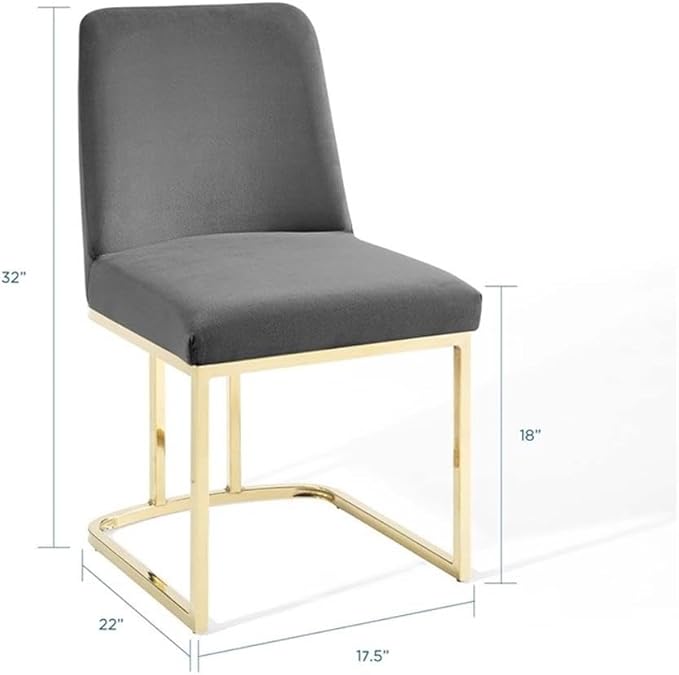 Modway Amplify Sled Base Performance Velvet Dining Side Chair - Set of 2 in Gold Gray