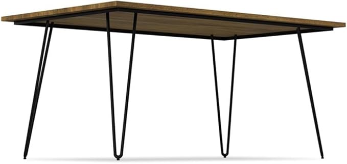 SIMPLIHOME Hunter Dining Table, Solid Mango Wood Tabletop in Light Brown and Powder-Coated Iron Metal Base in Black, 66 x 40 inches, Modern-Industrial Rectangular Kitchen Table for up to 6 People