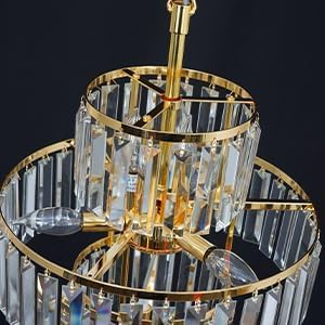 Gold Crystal Chandelier, 7-Light 4 Tiers 19.68" Crystal Light, Adjustable Hanging Metal Ceiling Lighting Fixture, Modern Foyer Dining Room Chandeliers for Bedroom,Hallway,Kitchen