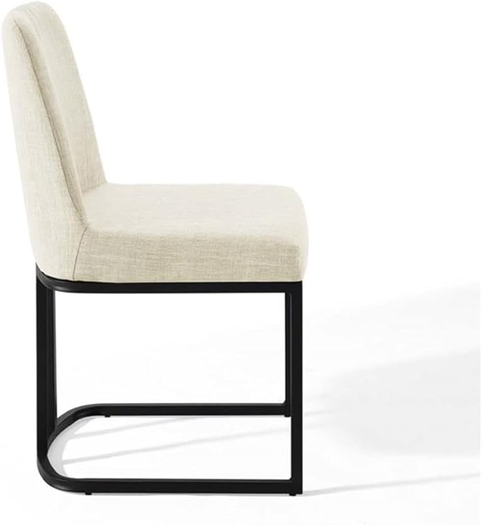 Modway Amplify Sled Base Upholstered Fabric Dining Side Chair, Black Beige 22 x 19 x 32