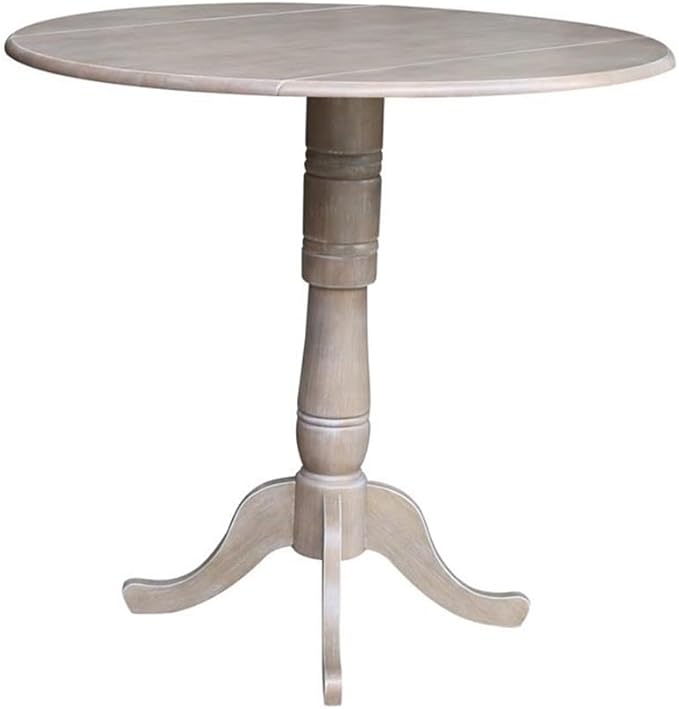 International Concepts 42" Round Dual Drop Leaf Pedestal Table-41.5" H Dining Table, Washed Gray Taupe