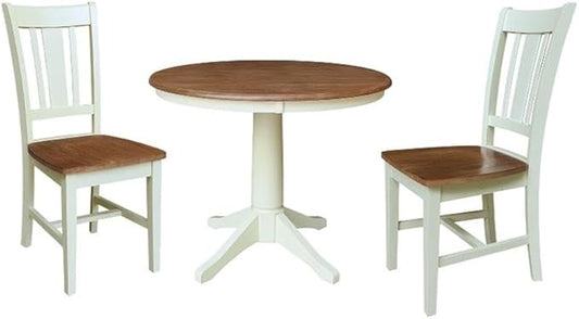 IC INTERNATIONAL CONCEPTS 36" Round Top Pedestal Dining Table with 2 San Remo Chairs - Multi-Color