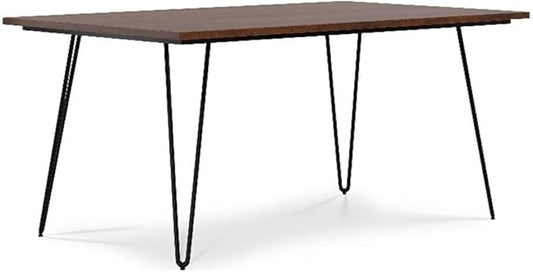 SIMPLIHOME Hunter Dining Table - 66 inch Wide Solid Mango Wood Table in Umber Brown, Modern Industrial Style for Dining Room or Kitchen with Black Powder-Coated Iron Legs and Hairpin Legs, Seats 6