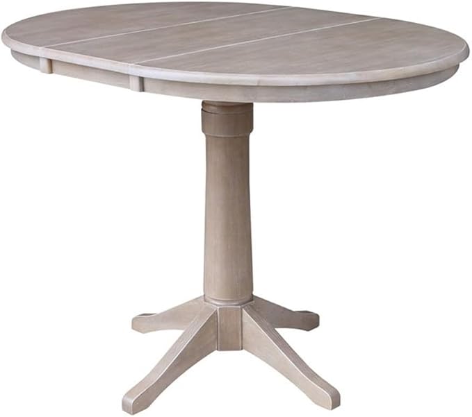 International Concepts 36" Round Top Pedestal Table with 12" Leaf-34.9" H-Dining or Counter Height, Washed Gray Taupe