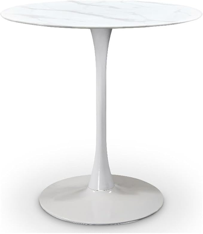 Meridian Furniture 929-T Holly Collection Modern | Contemporary Counter Height Table,10MM Thick Glass with Marble Veneer, 36" Round Faux Marble, Rich White Base, 36" W x 36" D x 36" H, White