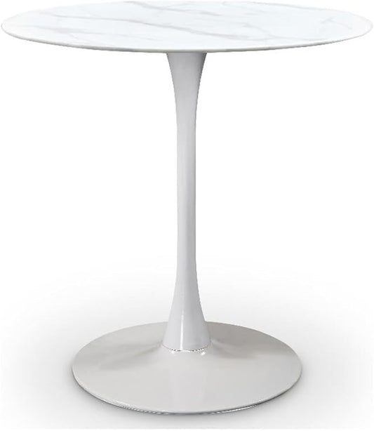 Meridian Furniture 929-T Holly Collection Modern | Contemporary Counter Height Table,10MM Thick Glass with Marble Veneer, 36" Round Faux Marble, Rich White Base, 36" W x 36" D x 36" H, White