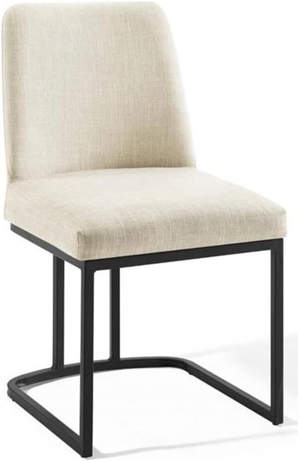 Modway Amplify Sled Base Upholstered Fabric Dining Side Chair, Black Beige 22 x 19 x 32