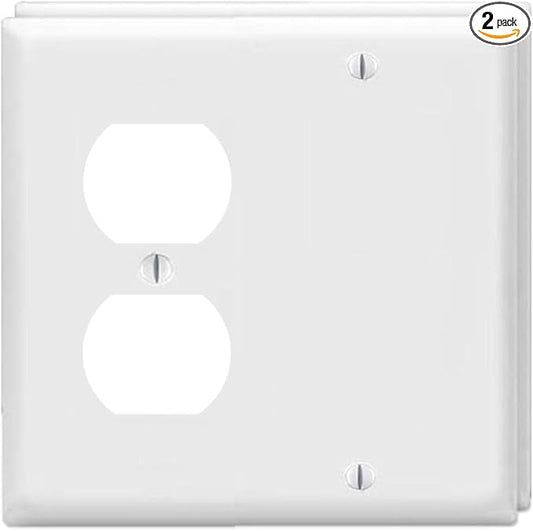Duplex Receptacle Outlet/Blank Device Wall Plates 2-Gang Switch Electrical Cover Plate Unbreakable Thermoplastic Faceplate for Light Receptacle Outlet Switch, White (2 Pack)