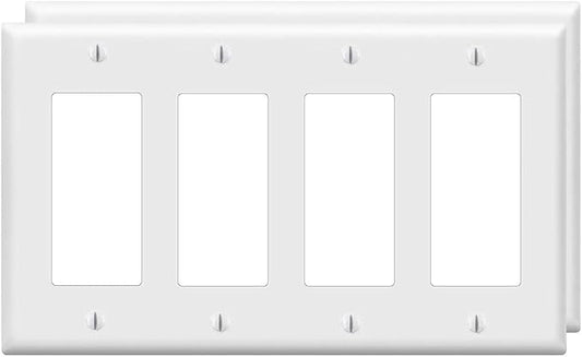 Decorator Wall Plates 4-Gang Switch Outlet Electrical Cover Plate Unbreakable Thermoplastic Faceplate for Light Receptacle Outlet Switch, White (2 Pack)