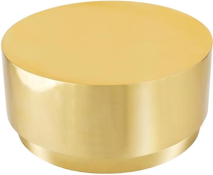 Meridian Furniture Jazzy Collection Modern | Contemporary Stainless Steel Drum Shaped Coffee Table, 36" W x 36" D x 16.5" H, Gold